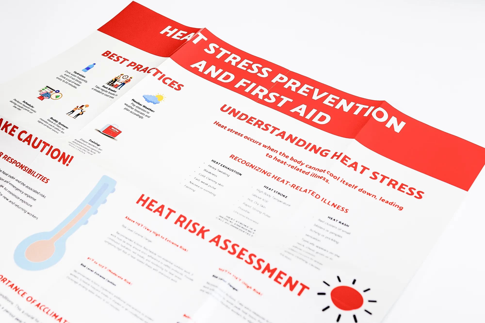 Heat stress prevention and first aid poster